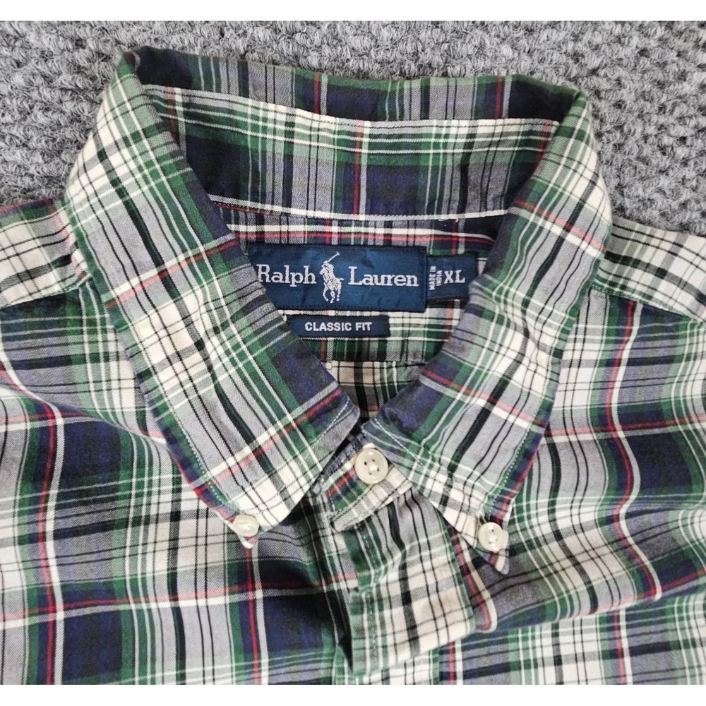 Polo Ralph Lauren‎ Classic Fit Plaid Button Down Shirt Mens XL Green Long Sleeve